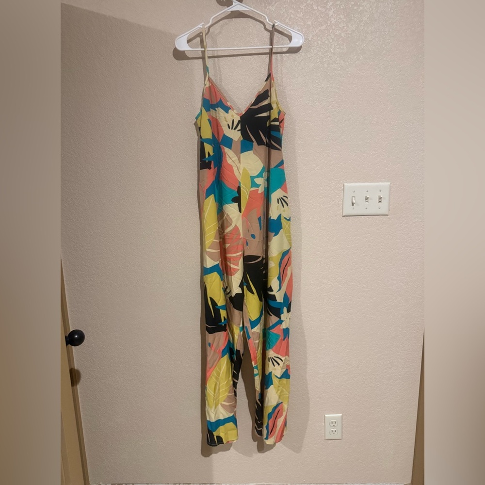 Tropical Print Wide Leg Jumpsuit Strappy Summer Vacation Small